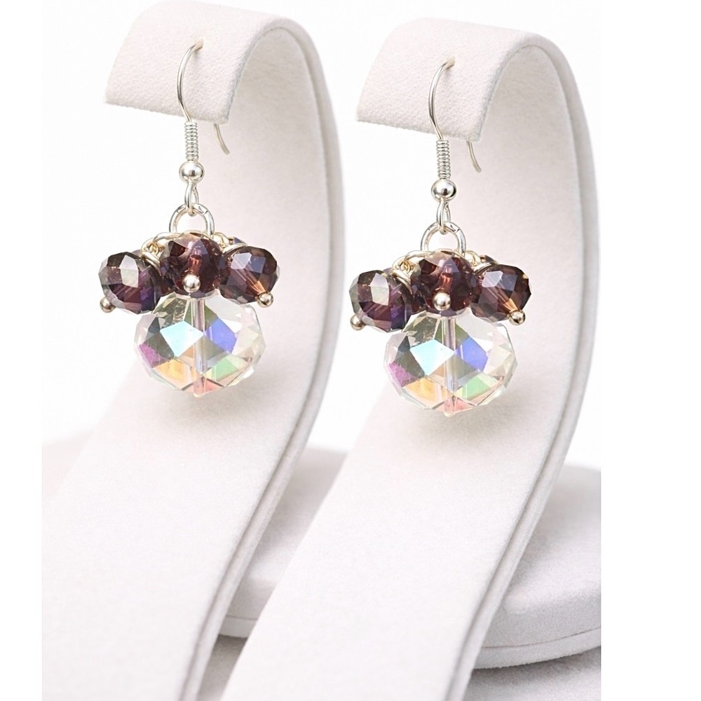 𝅺Sterling Silver Earrings Bead Fired Garnet & Austrian Crystal